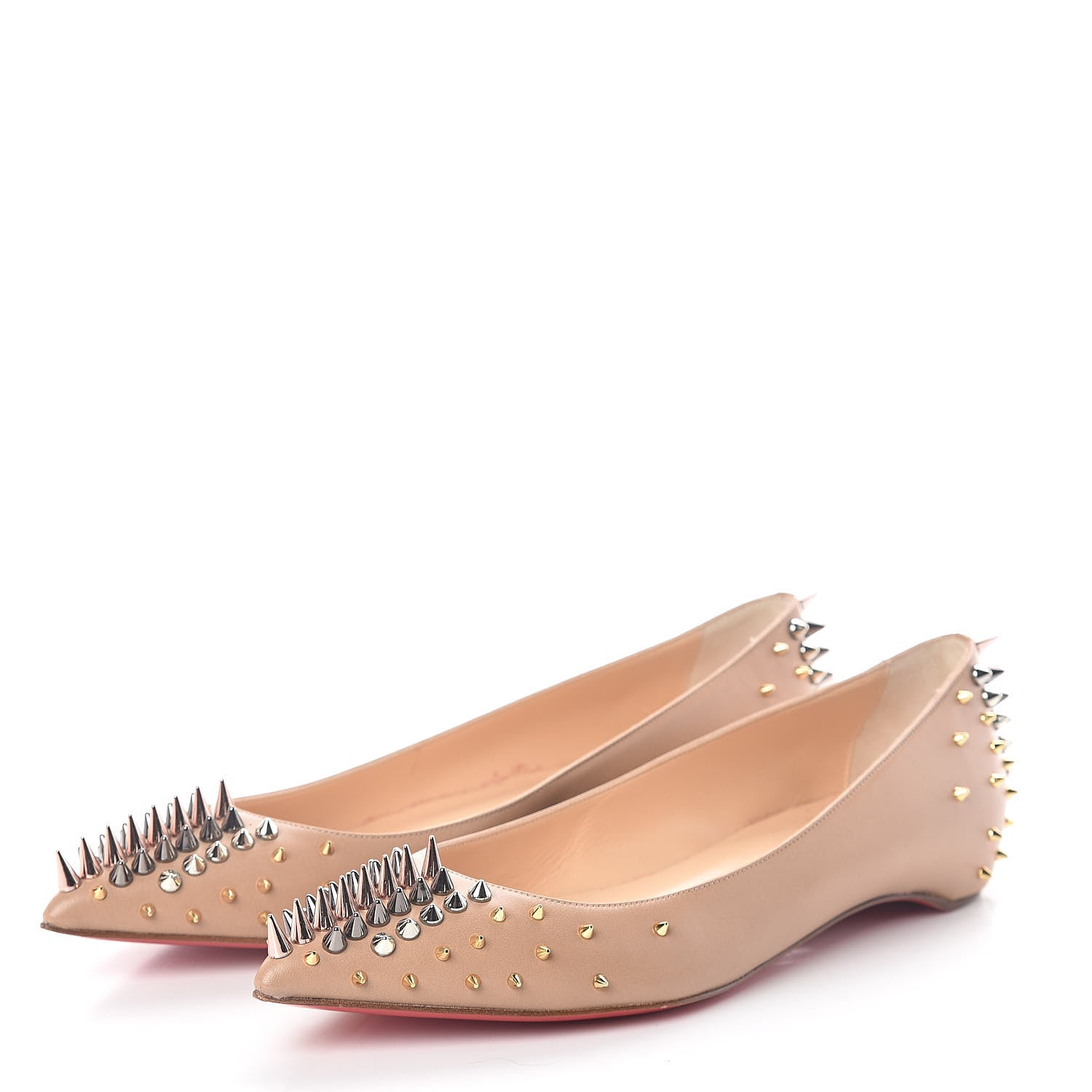 Christian Louboutin Nappa Goldoflat Spikes Flats 39 Nude 3 of 7