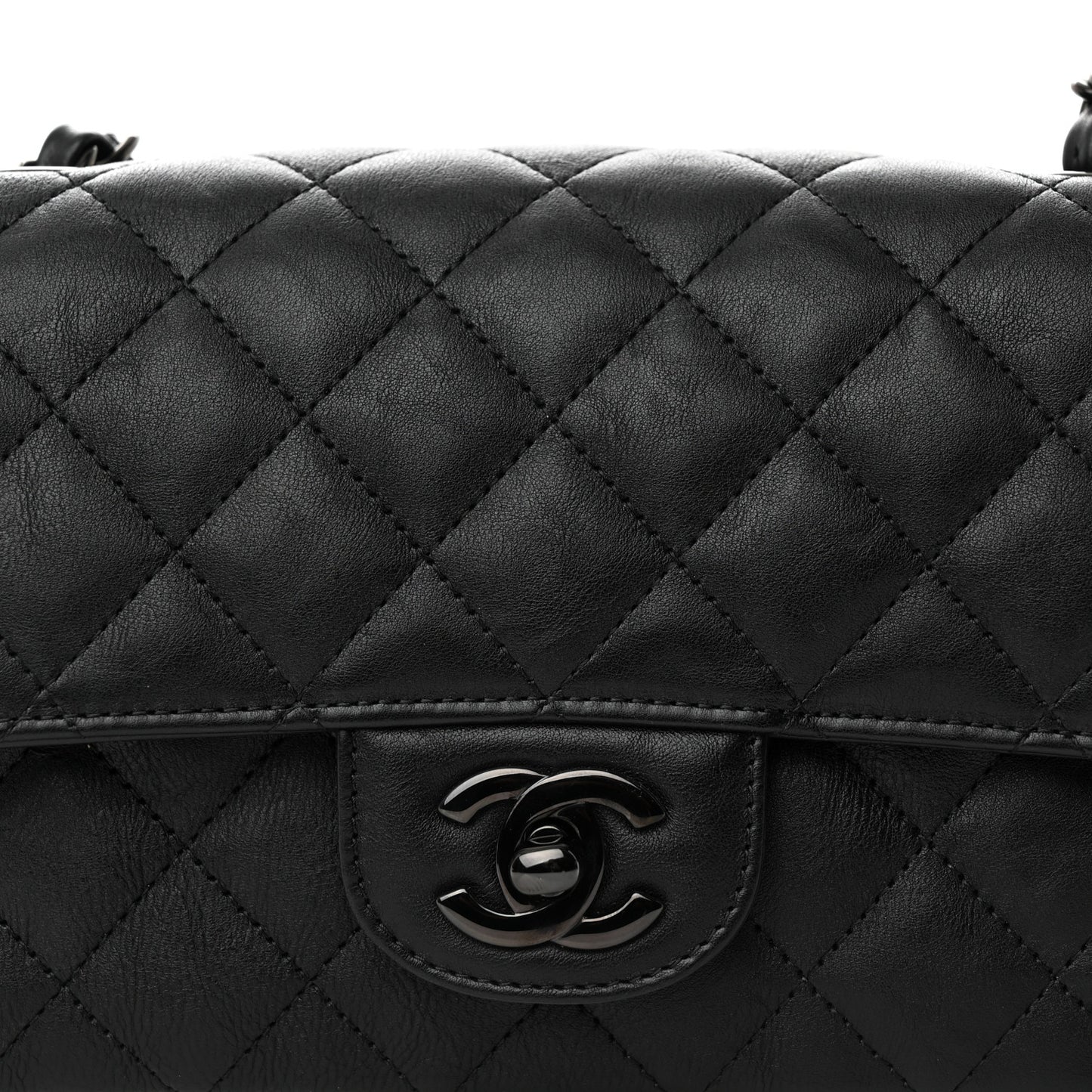 Crumpled Calfskin Quilted Mini Rectangular Flap So Black