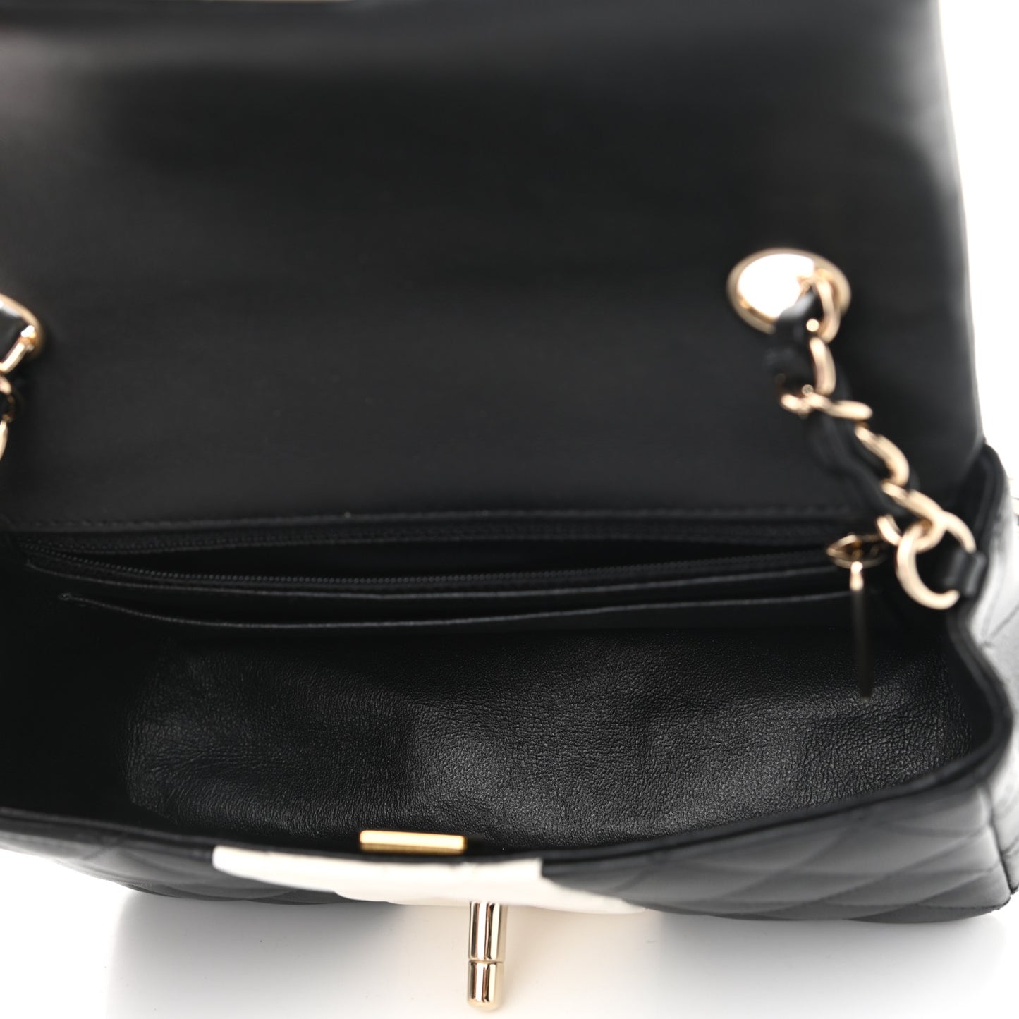 Lambskin Quilted Mini Rectangular Flap Black White