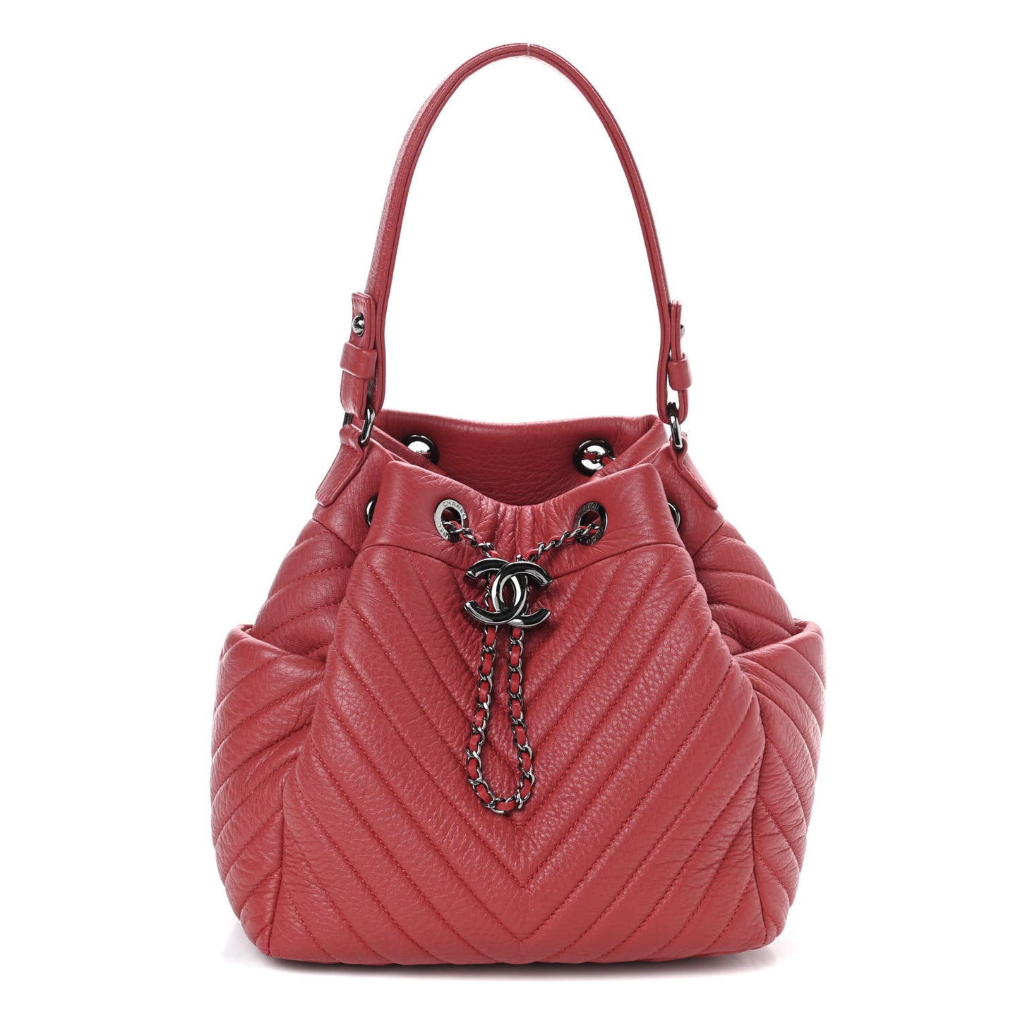 Deerskin Chevron Small CC Chain Bucket Drawstring Bag Red