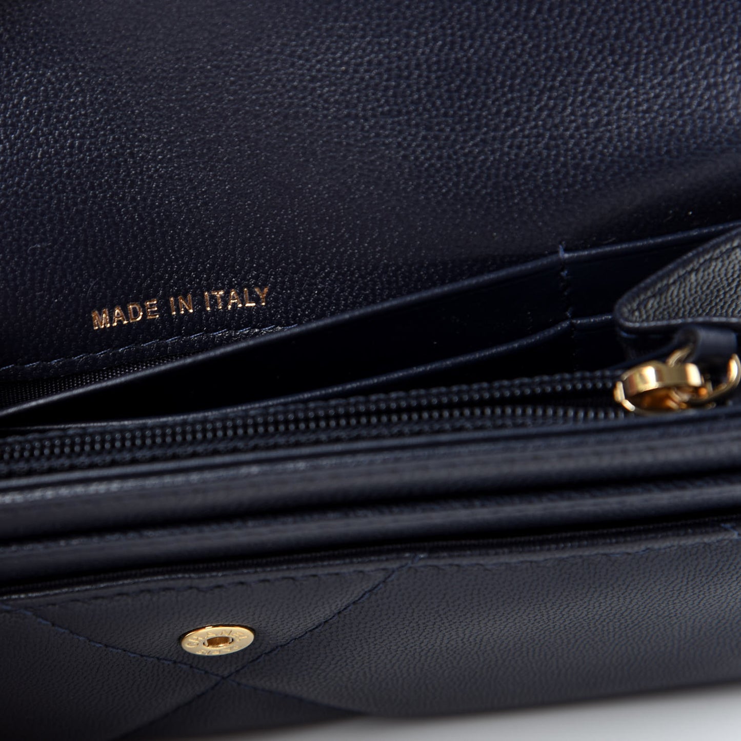 Goatskin Quilted Chanel 19 Flap Wallet Navy