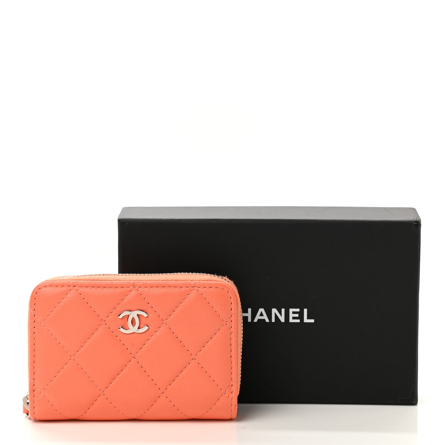 Chanel Lambskin Quilted Zip Around Coin Purse Wallet Coral 9 of 9