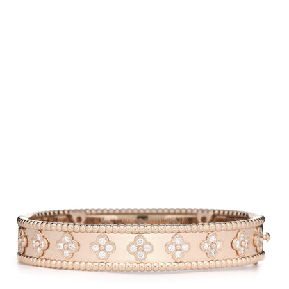 Van Cleef & Arpels 18K Rose Gold Diamond Perlee Clovers Bangle Bracelet S 1 of 6