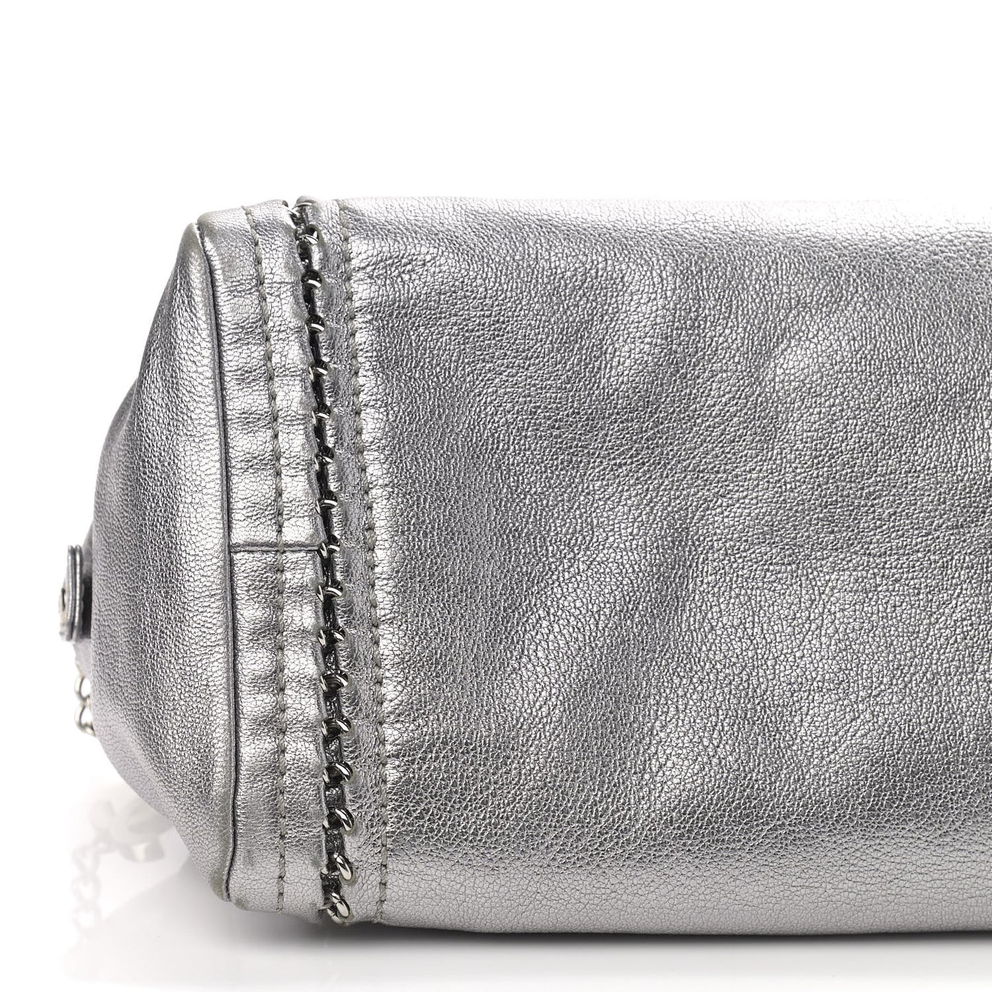 Metallic Goatskin Medium Luxe Ligne Bowler Silver