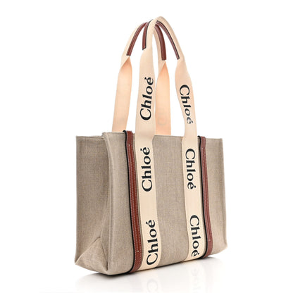 Chloe Linen Calfskin Medium Woody Ribbon Tote White Brown 3 of 11
