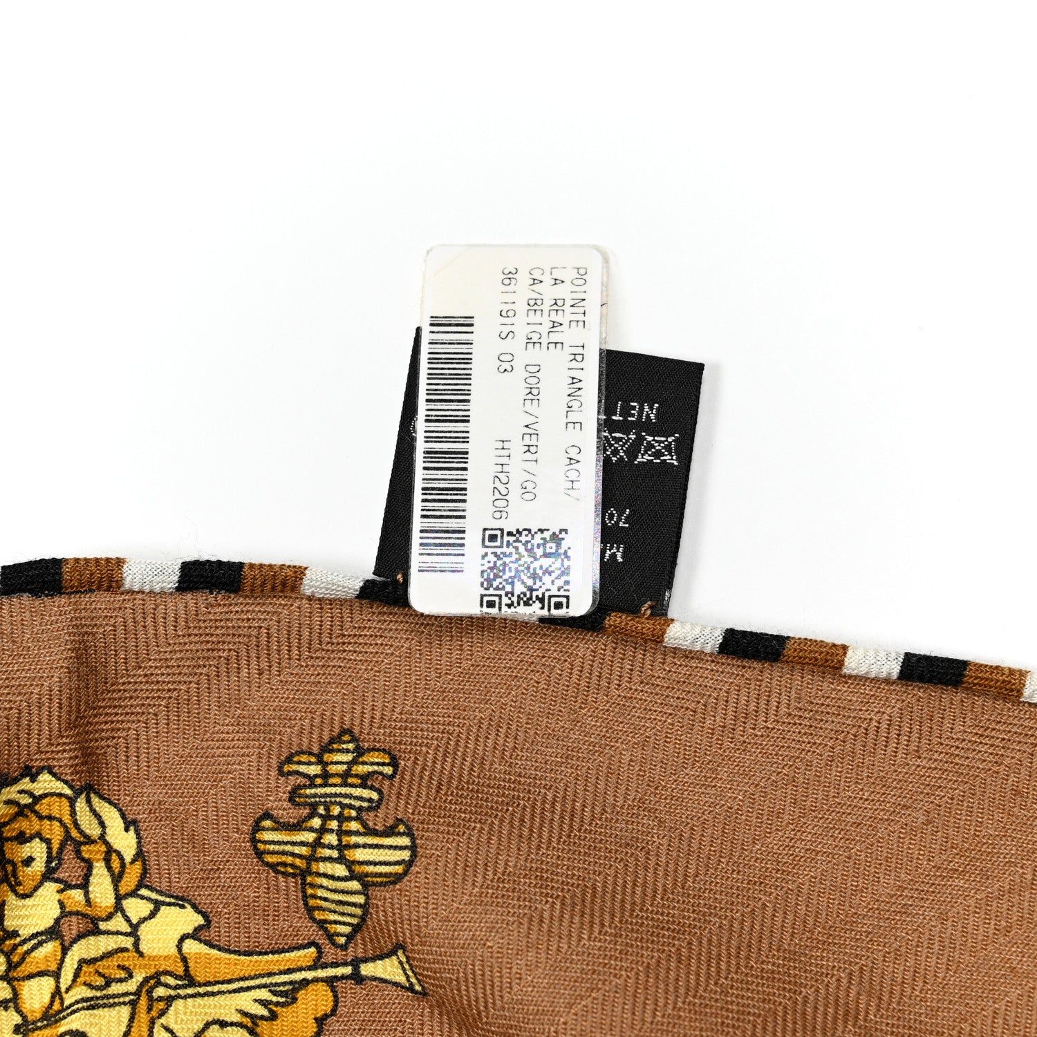Hermes Cashmere Silk La Reale Giant Pointe Triangle Shawl Beige Dore Vert 3 of 3