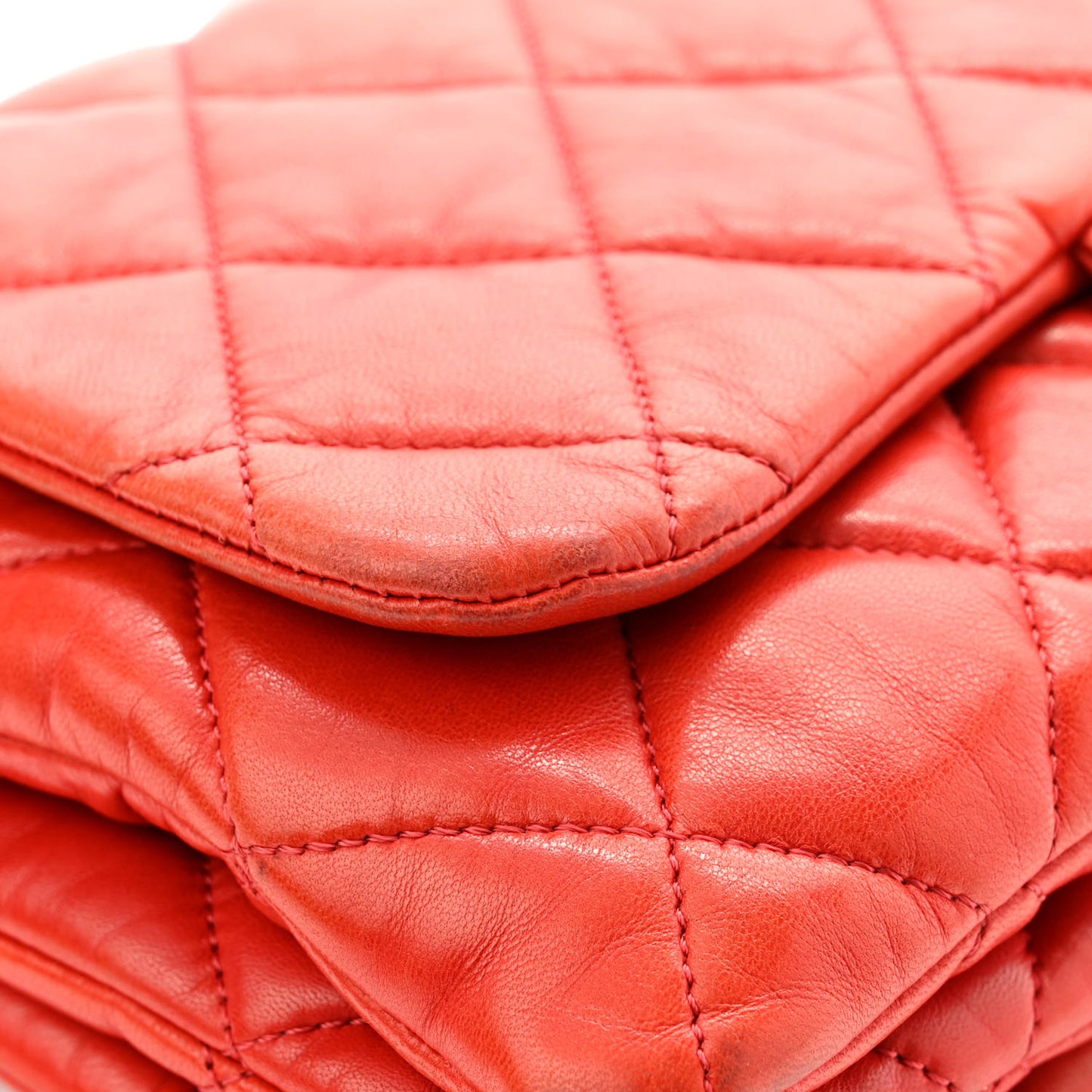 Lambskin Quilted Chanel 3 Accordion Flap Bag Red