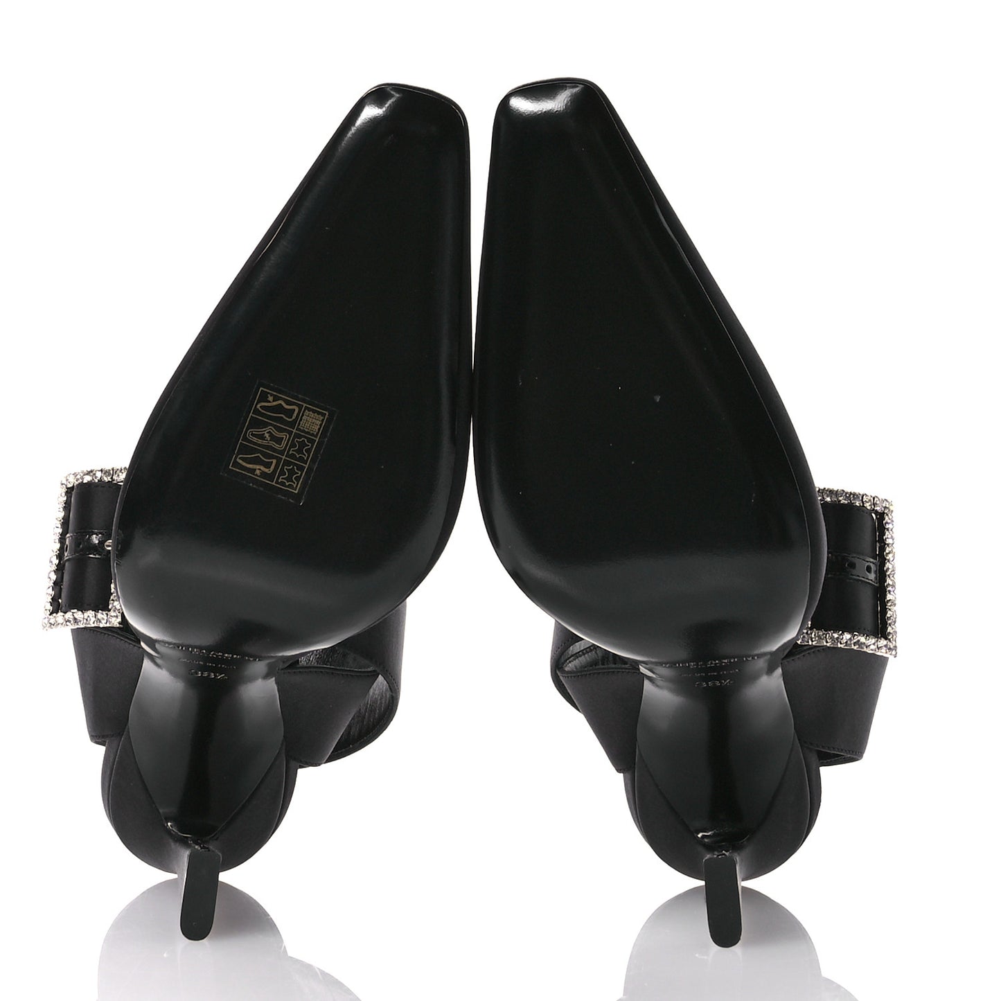 Crepe Satin Crystal Buckle Claude 110 Slingback Pumps 38.5 Black