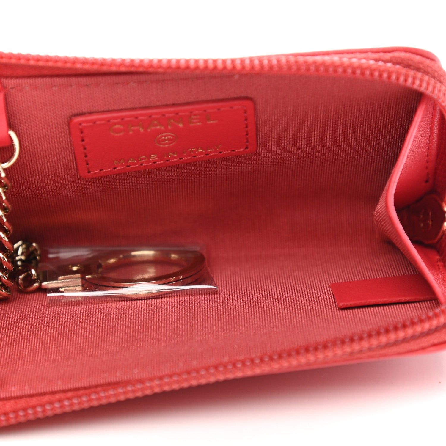 Chanel Calfskin Chain Embossed CC Key Holder Case Light Red 5 of 7