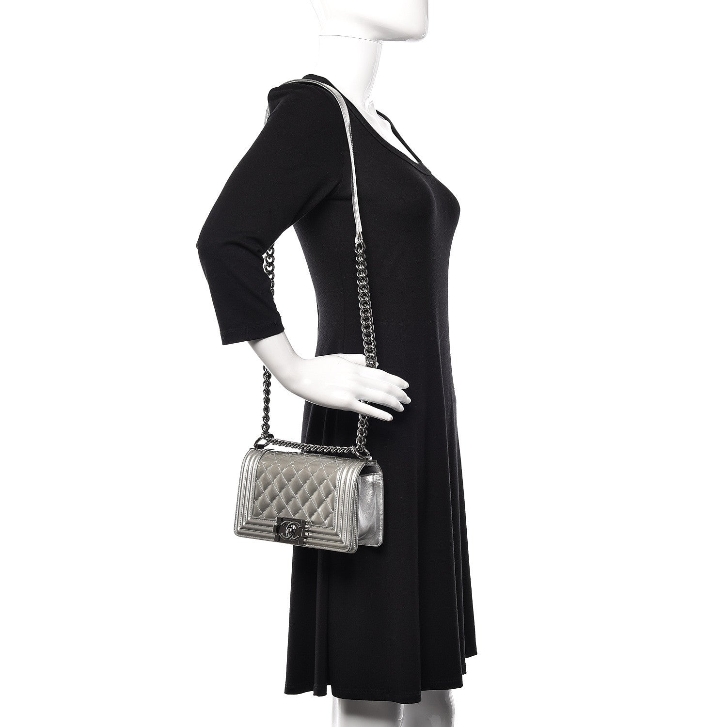 Chanel Metallic Patent Calfskin Quilted Small Boy Flap Silver 2 of 12