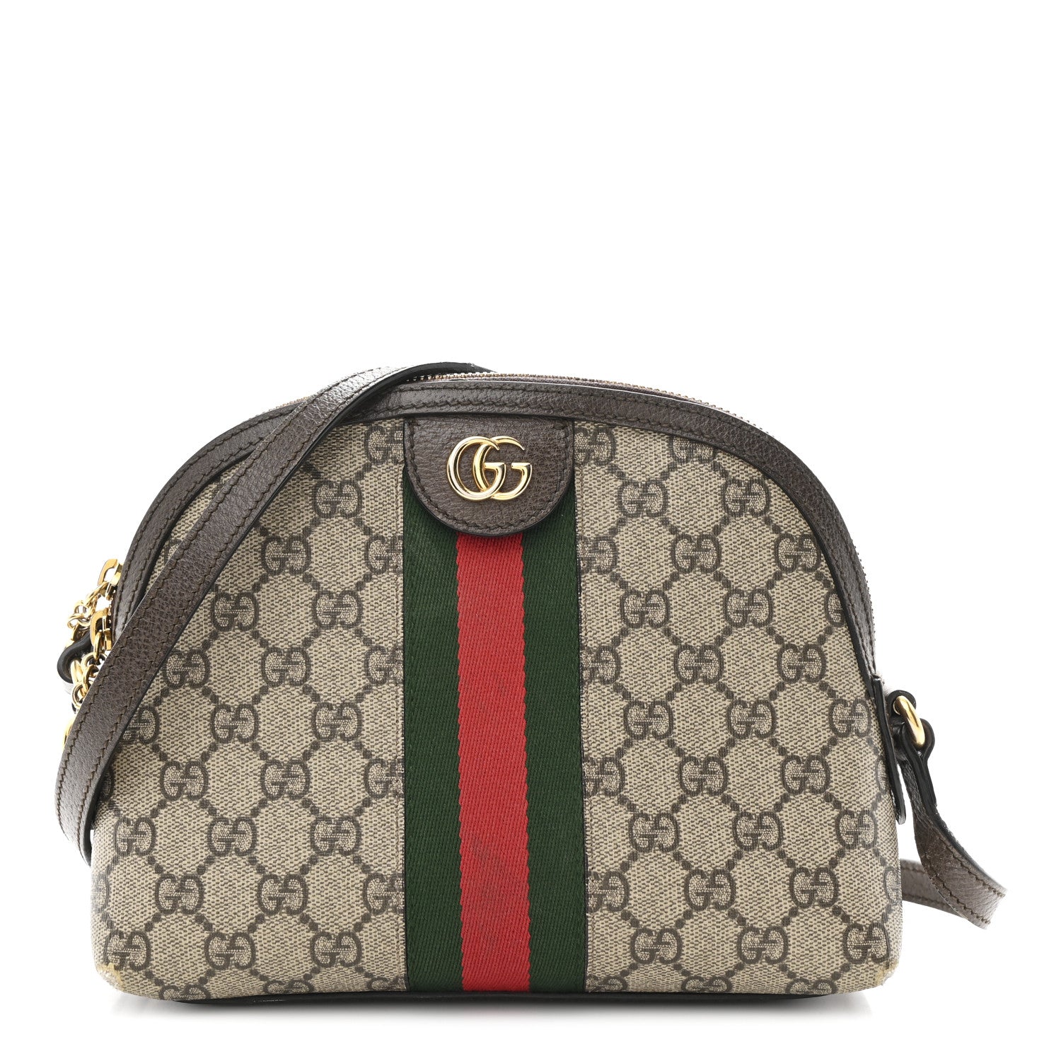 Gucci GG Supreme Monogram Textured Dollar Calfskin Web Small Ophidia Dome Shoulder Bag Beige Ebony New Acero 1 of 12