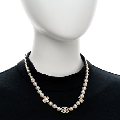 Chanel Pearl Crystal CC Short Charm Necklace Gold 2 of 6