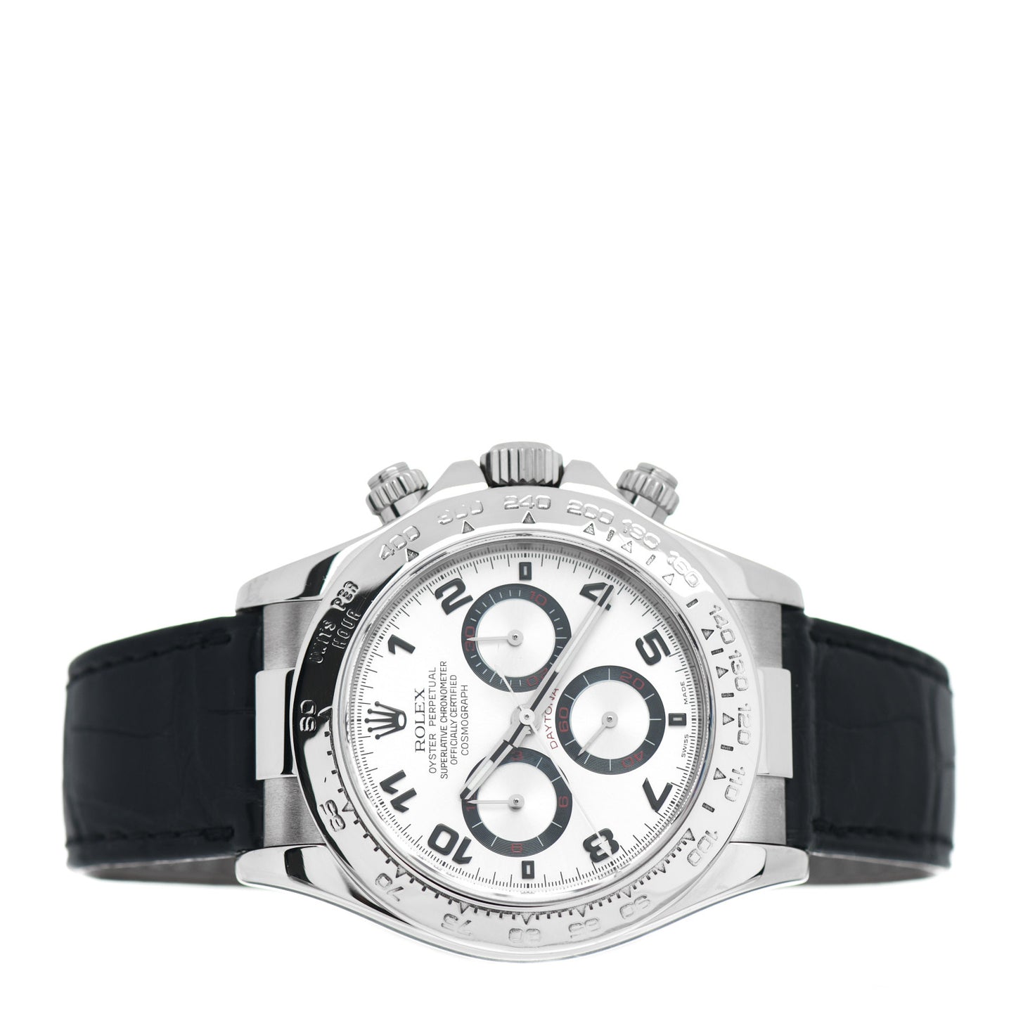 18K White Gold Alligator 40mm Oyster Perpetual Daytona Cosmograph Watch White 116519