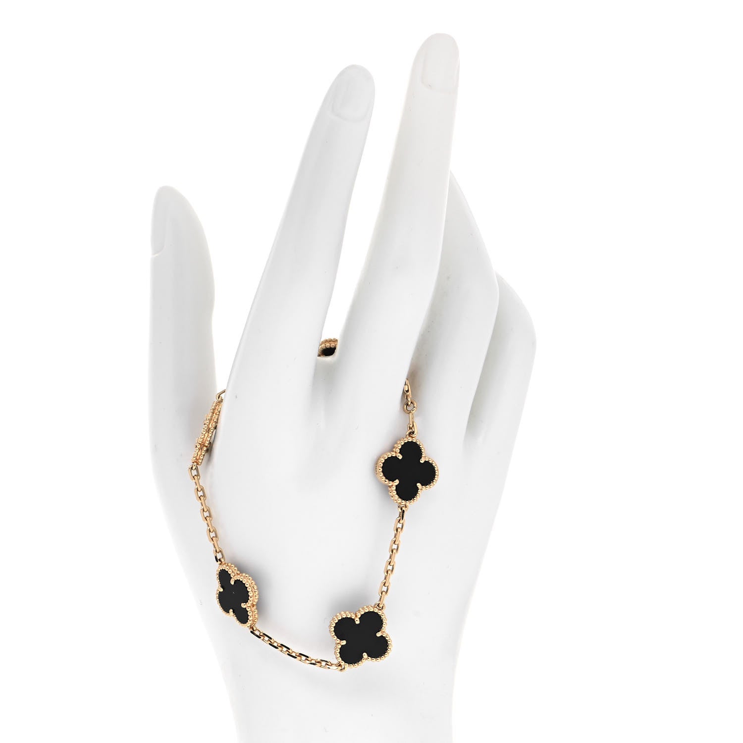 Van Cleef & Arpels 18K Yellow Gold Black Onyx 5 Motifs Vintage Alhambra Bracelet 2 of 7