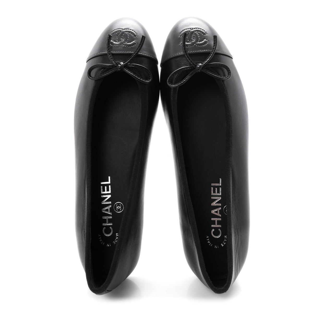 Chanel Lambskin CC Cap Toe Ballerina Flats 38.5 Black Dark Grey 2 of 10