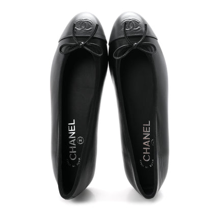 Chanel Lambskin CC Cap Toe Ballerina Flats 38.5 Black Dark Grey 2 of 10