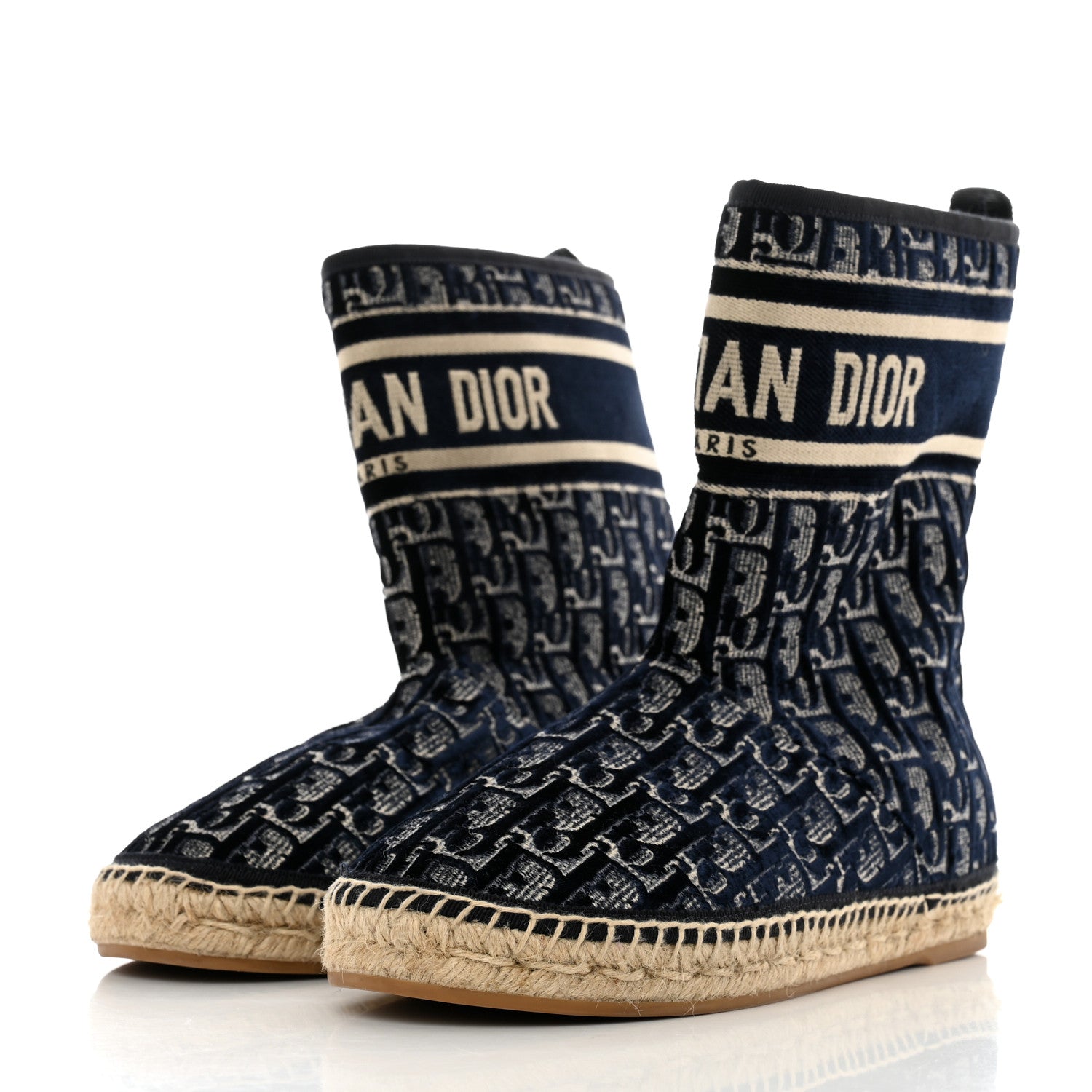Christian Dior Velvet Oblique Granville Espadrille Boots 39.5 Deep Blue 3 of 8