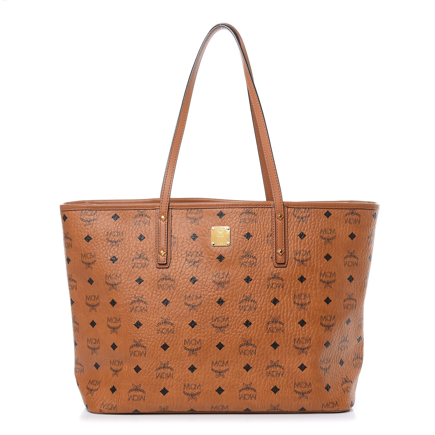MCM Visetos Medium Anya Top Zip Shopper Tote Cognac 1 of 11
