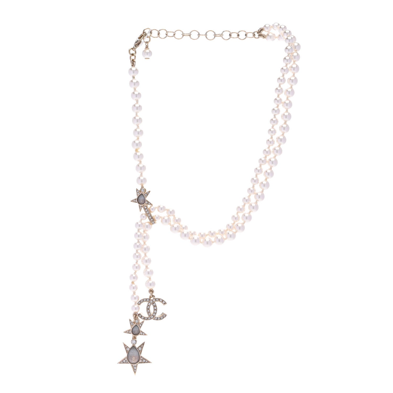 Chanel Crystal CC Star Necklace Gold Pink Blue 3 of 6