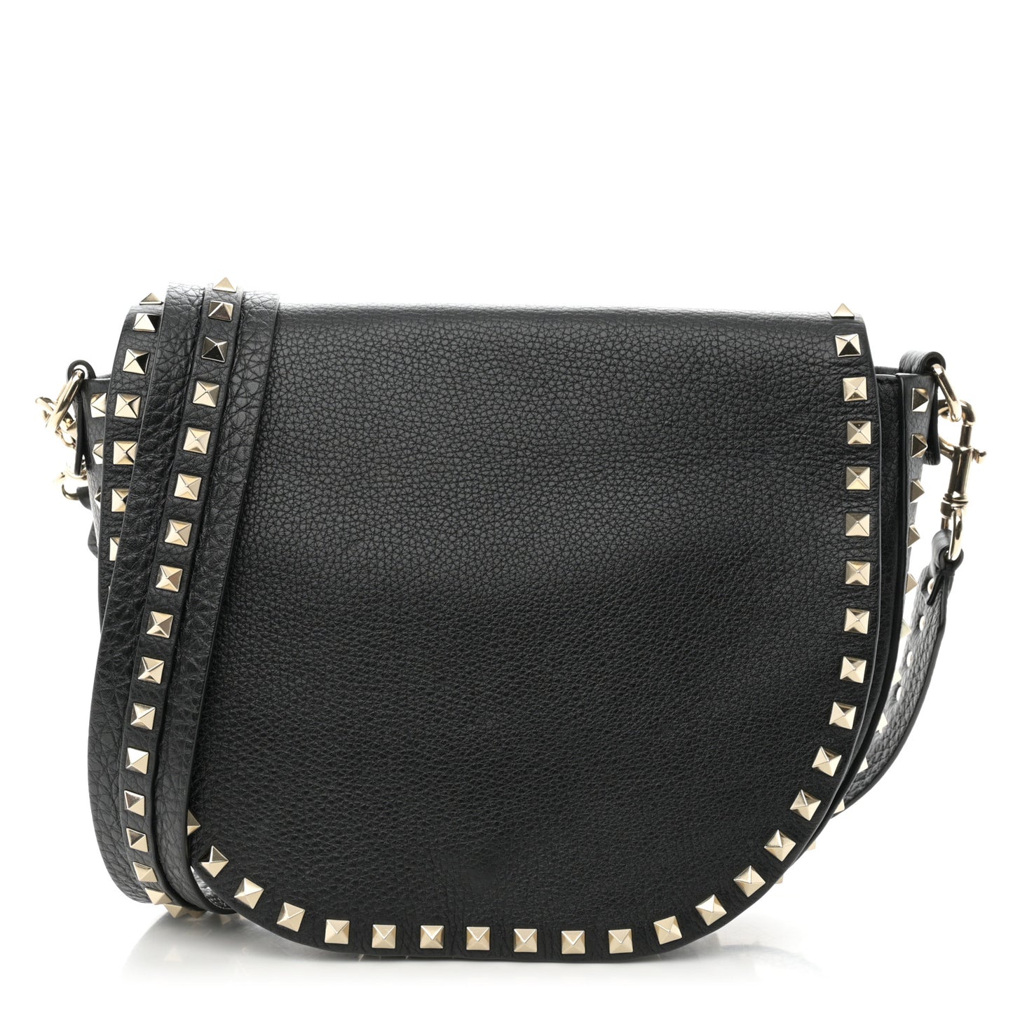 Grained Calfskin Rockstud Saddle Bag Black