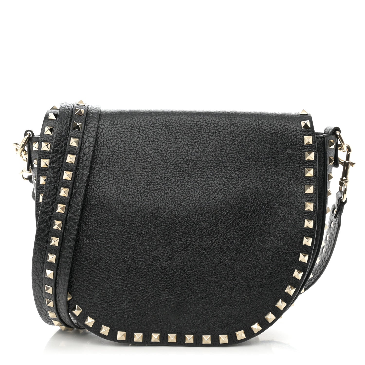 Valentino Garavani Grained Calfskin Rockstud Saddle Bag Black 1 of 12