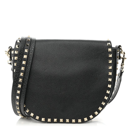 Valentino Garavani Grained Calfskin Rockstud Saddle Bag Black 1 of 12