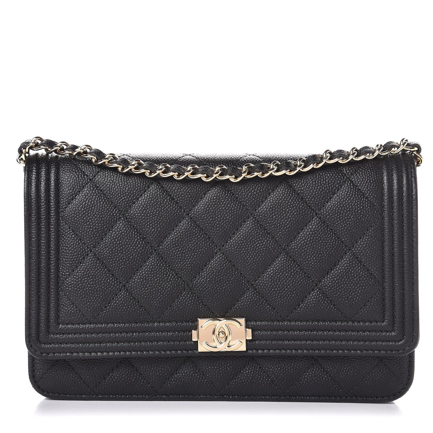 Caviar Quilted Boy Wallet On Chain WOC Black