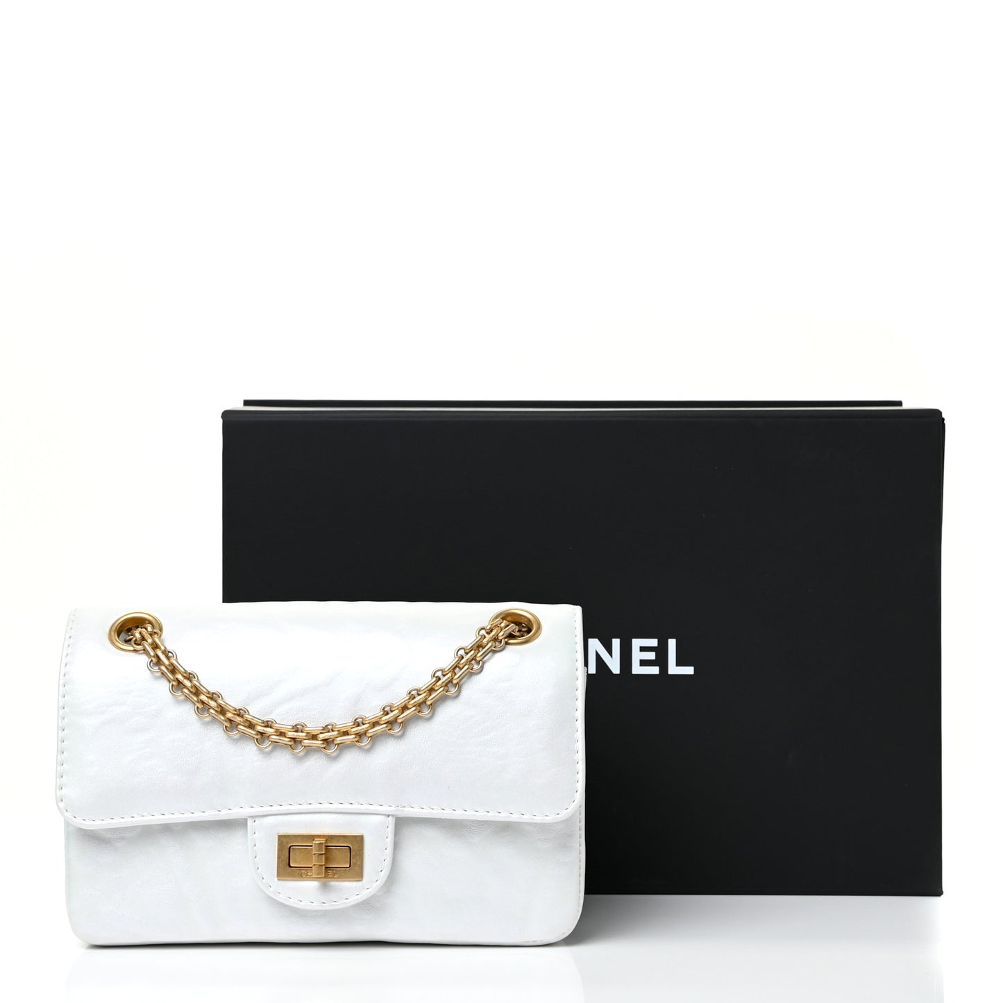 Iridescent Calfskin Embossed 2.55 Reissue Mini Flap White