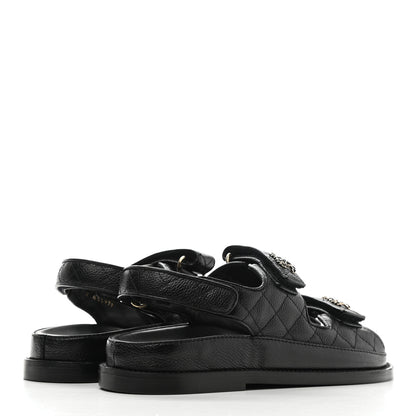 Chanel Grained Calfskin Velcro Dad Sandals 38 Black 4 of 9