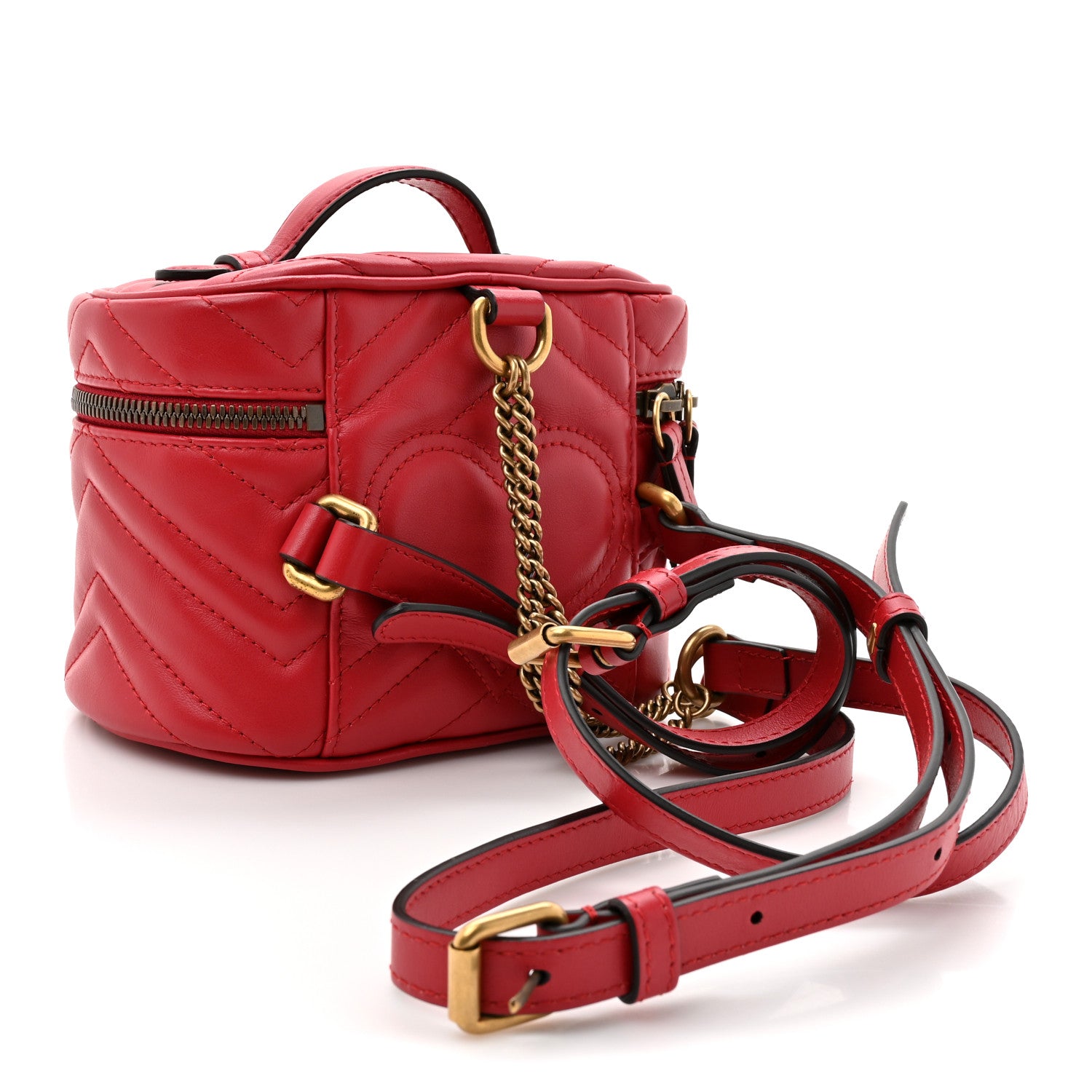 Gucci Calfskin Matelasse Mini GG Marmont Round Backpack Hibiscus Red 3 of 11