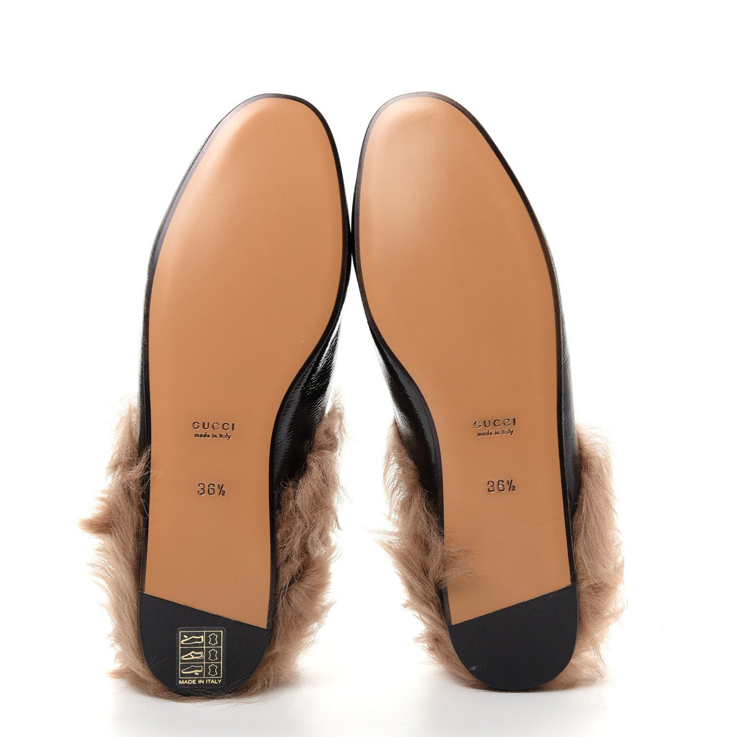 Patent Fur Womens Princetown Slippers 36.5 Black Natural