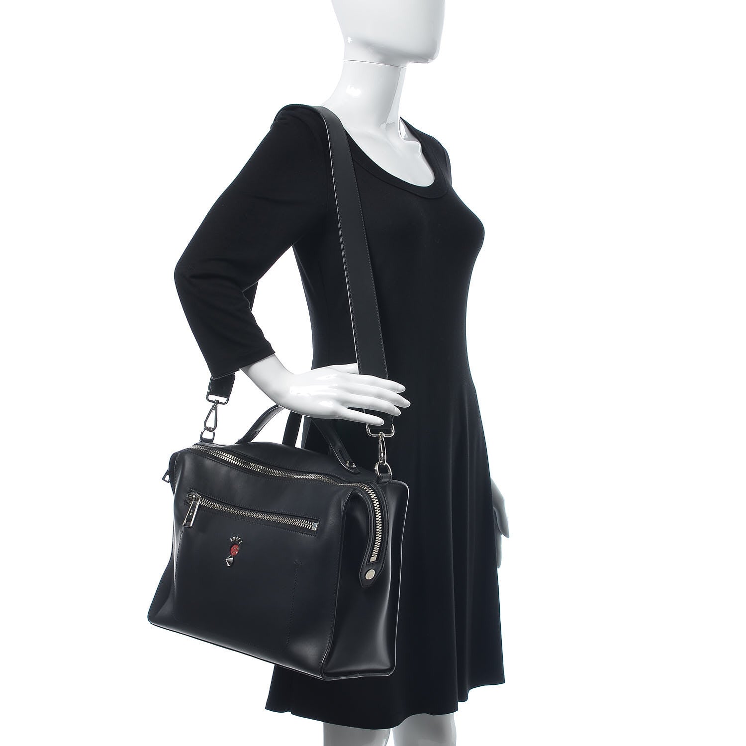 Fendi Calfskin Faces Lui Urban Briefcase Black 2 of 11