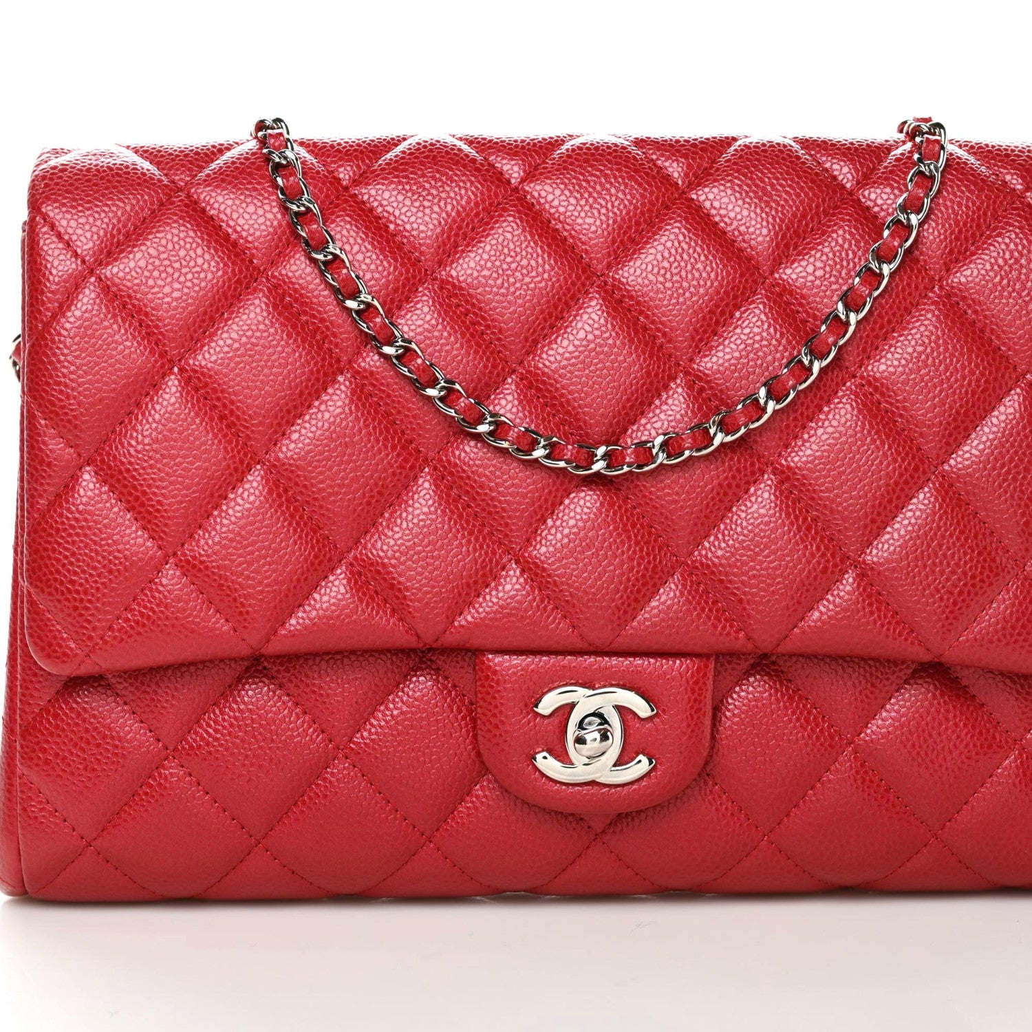Chanel Caviar Quilted Clutch With Chain Flap Red 7 of 10