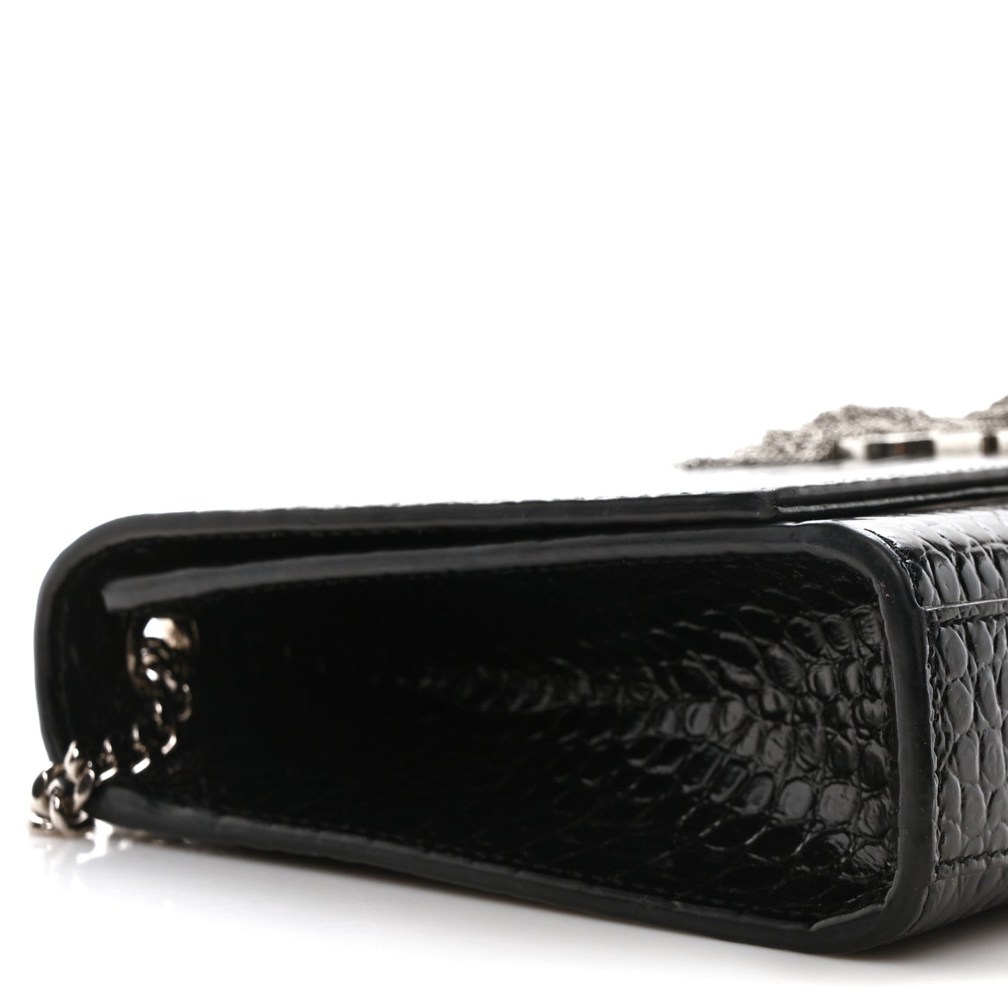Calfskin Crocodile Embossed Medium Classic Monogram Kate Tassel Satchel Black
