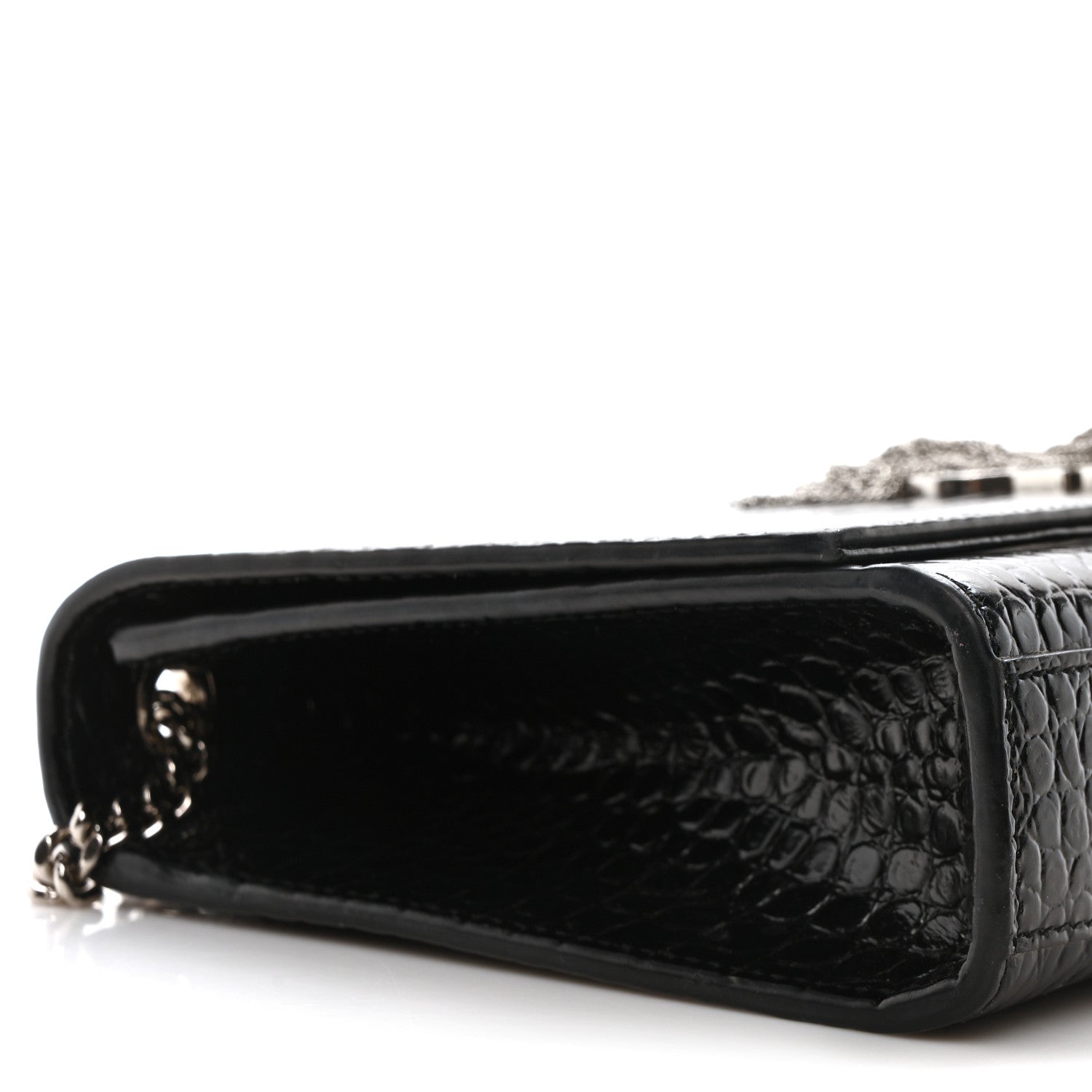 Saint Laurent Calfskin Crocodile Embossed Medium Classic Monogram Kate Tassel Satchel Black 9 of 10