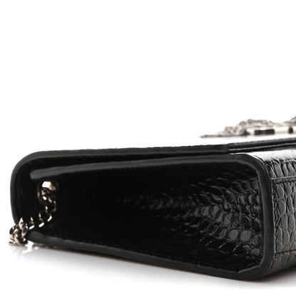 Saint Laurent Calfskin Crocodile Embossed Medium Classic Monogram Kate Tassel Satchel Black 9 of 10
