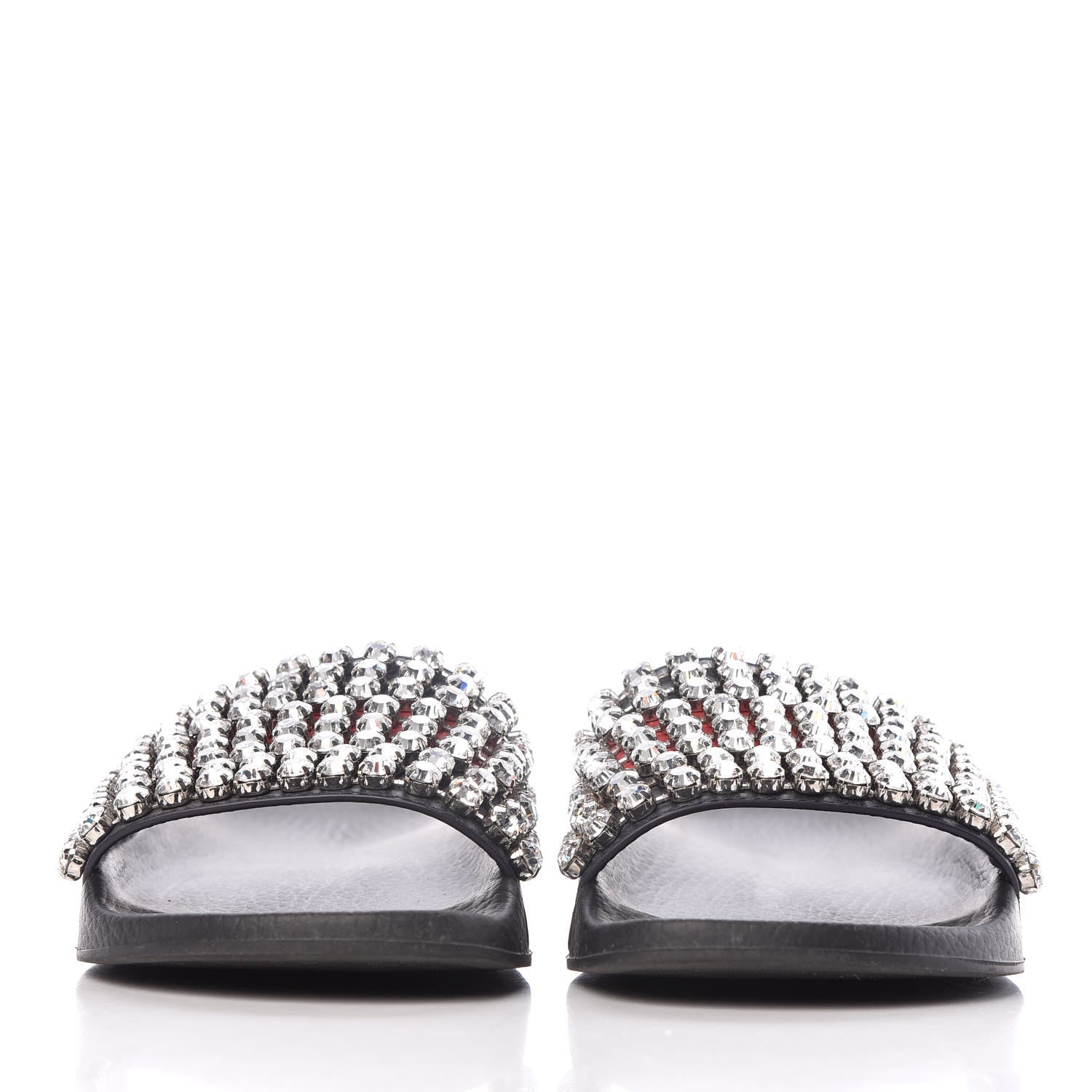 Gucci Calfskin Crystal Embellished Web Slide Sandals 39 Blue Red 2 of 15