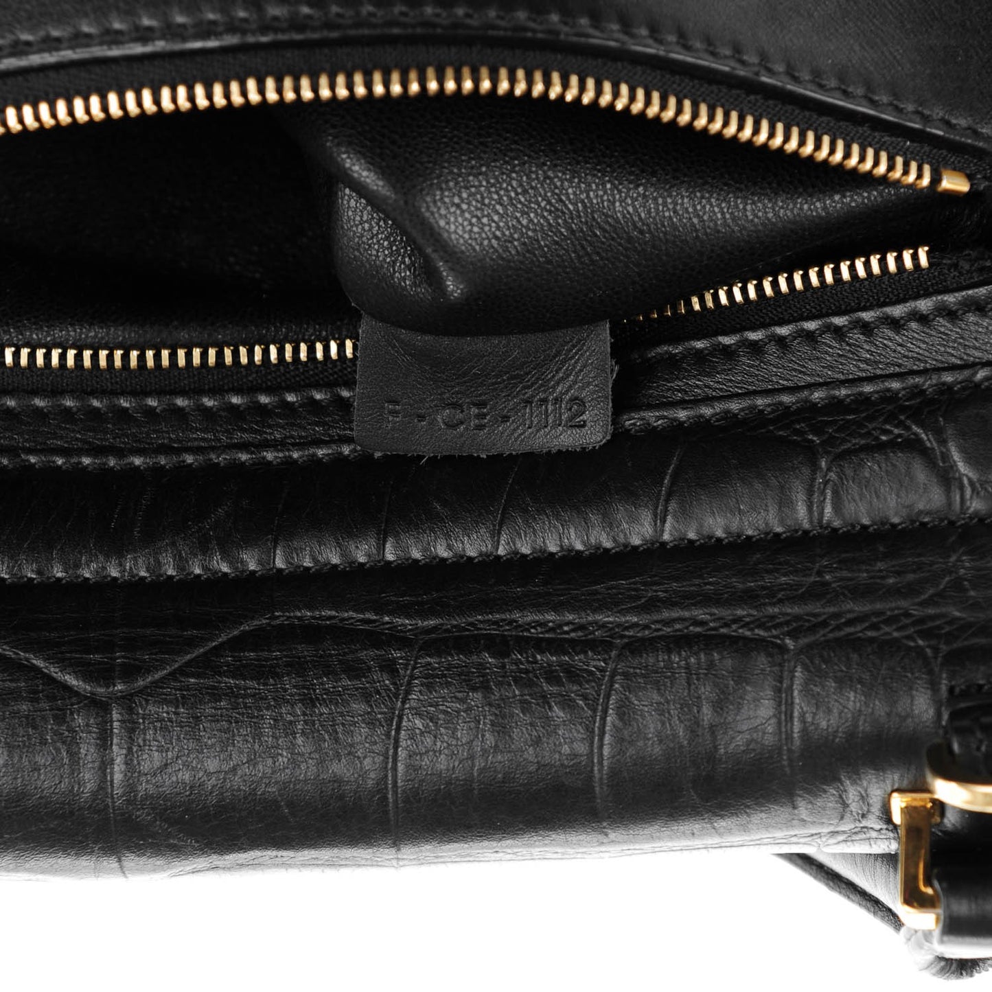 Crocodile Embossed Calfskin Suede Medium Trapeze Black