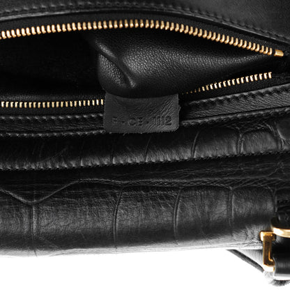Celine Crocodile Embossed Calfskin Suede Medium Trapeze Black 7 of 7