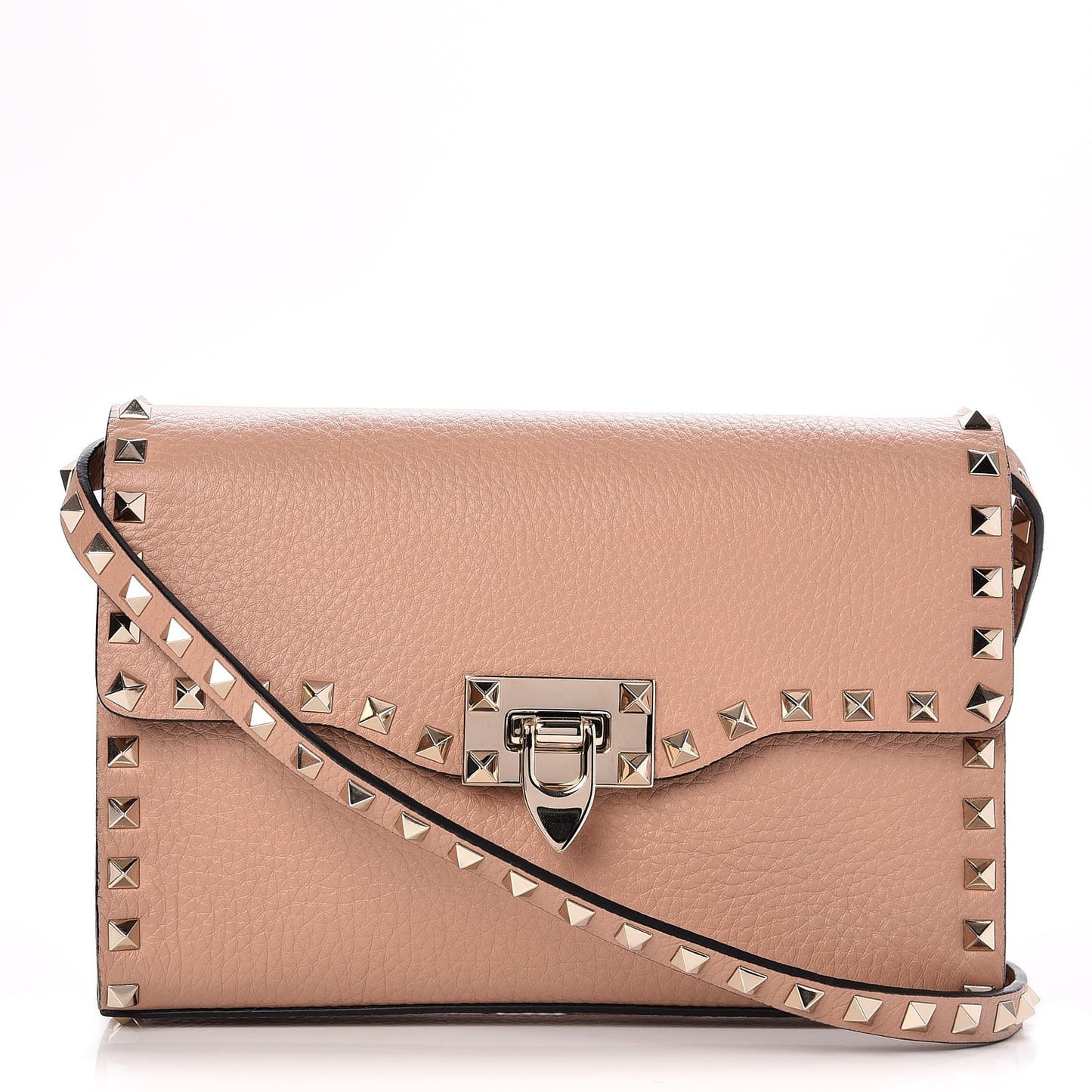 Pebbled Calfskin Medium Rockstud Flip Lock Crossbody Bag Skin Sorbet