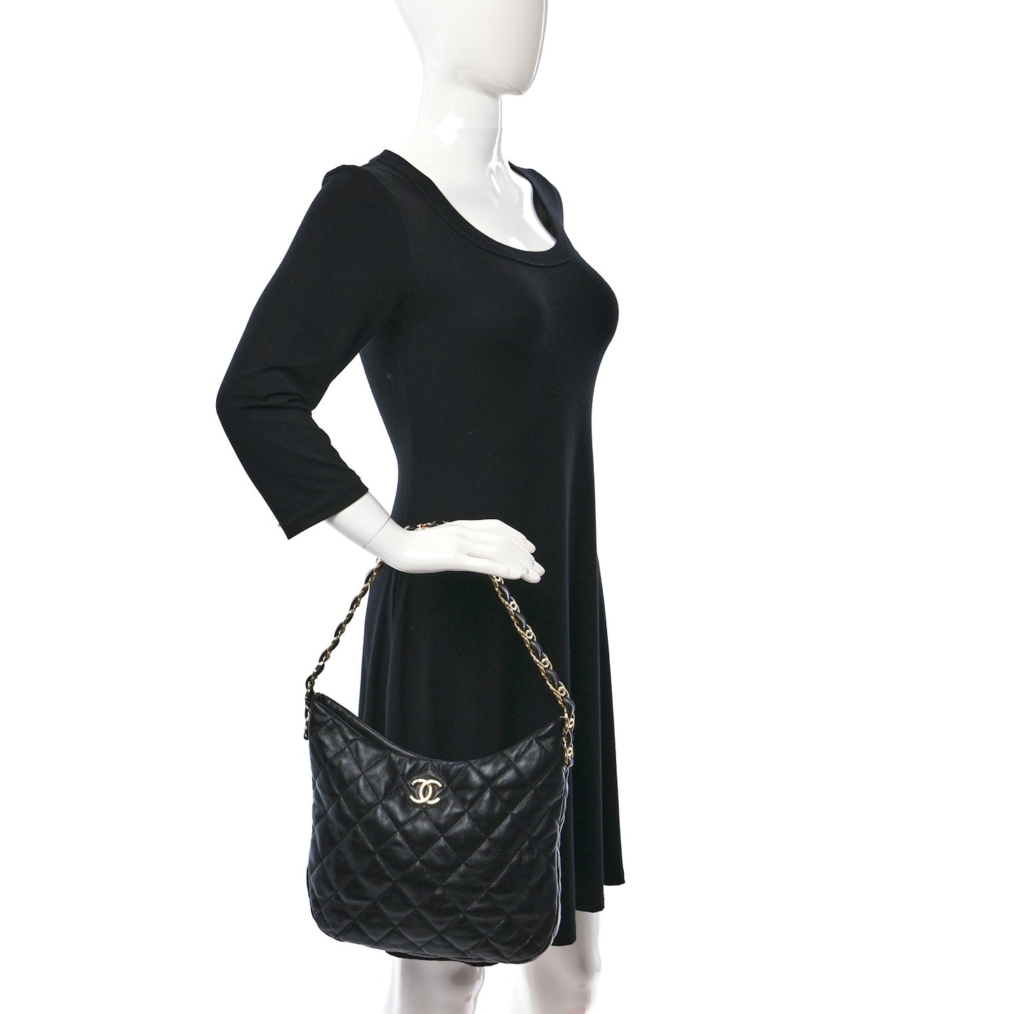 Lambskin Quilted Large CC Links Hobo Black