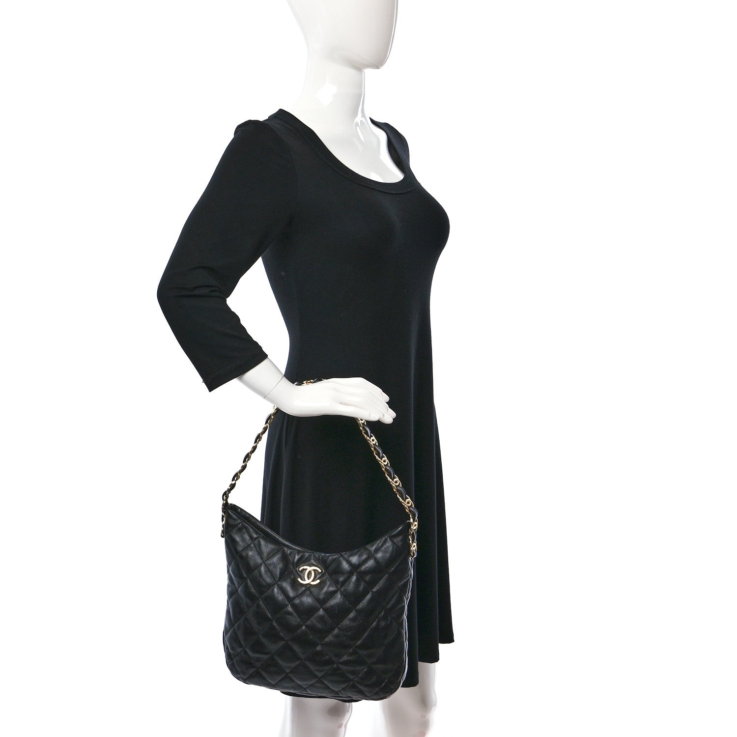 Chanel Lambskin Quilted Large CC Links Hobo Black 2 of 9