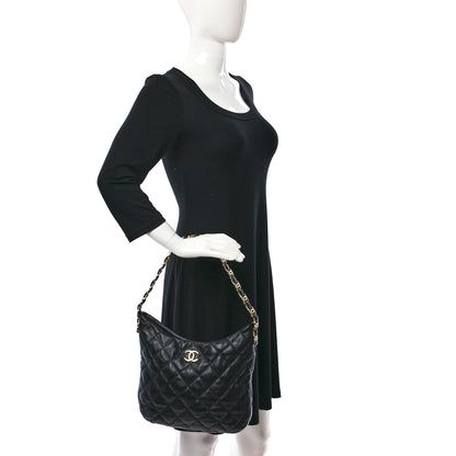 Chanel Lambskin Quilted Large CC Links Hobo Black 2 of 9