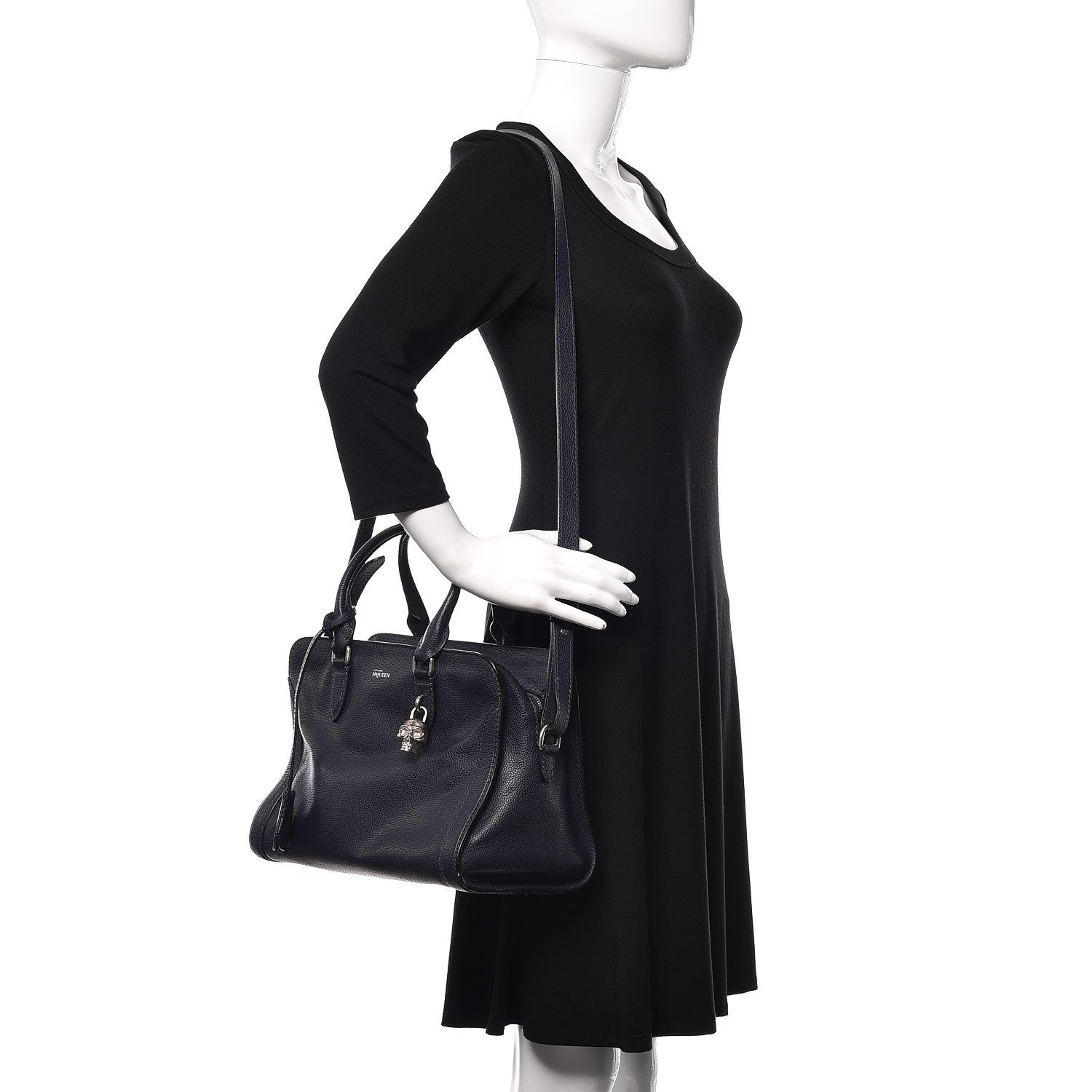 Alexander McQueen Pebbled Calfskin Small Skull Padlock Zip Around Tote Navy 2 of 16