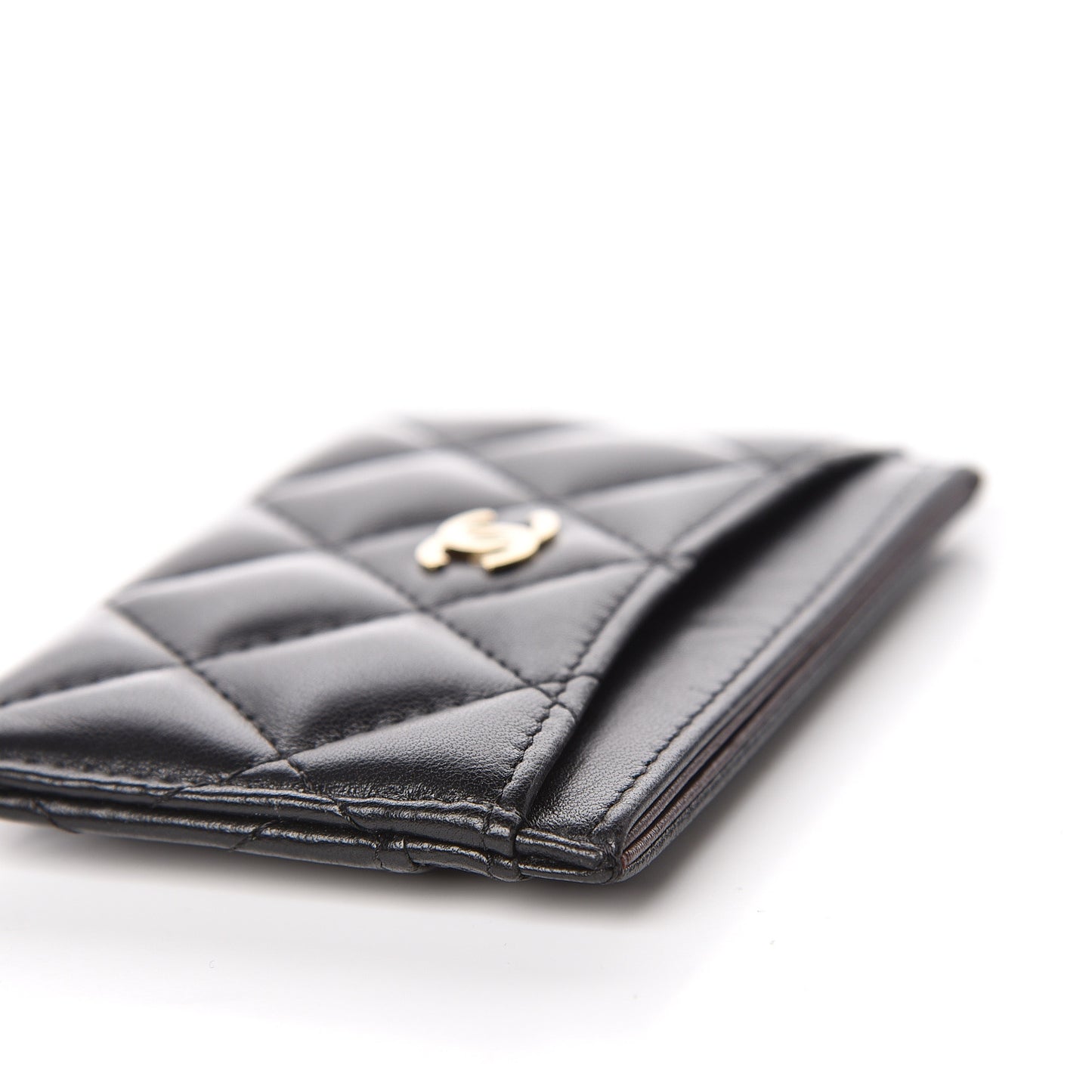 Lambskin Quilted Card Holder Black