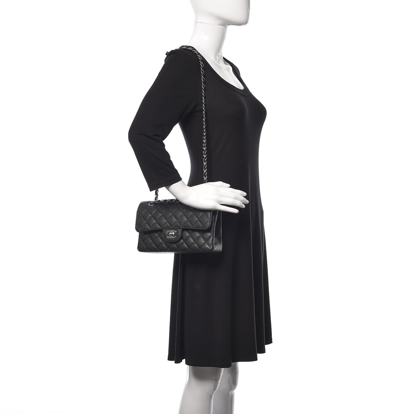 Caviar Quilted Small Double Flap Black