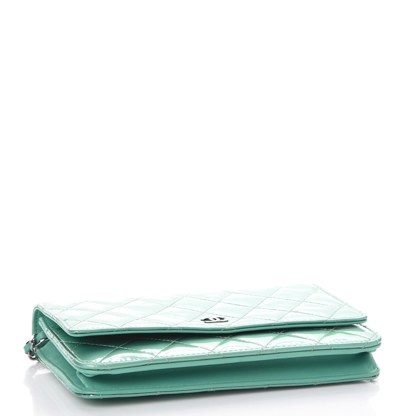 Patent Quilted Wallet On Chain WOC Green