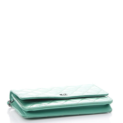 Chanel Patent Quilted Wallet On Chain WOC Green 4 of 12
