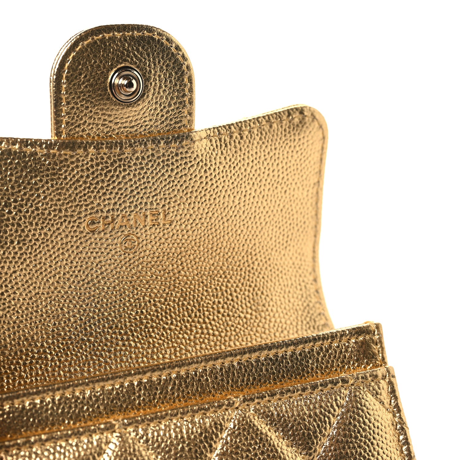 Chanel Metallic Caviar Quilted Flap Card Holder Wallet Gold 6 of 9