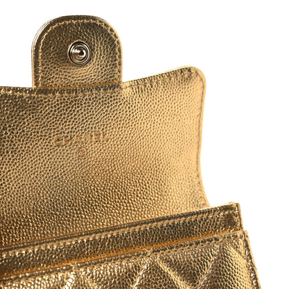 Chanel Metallic Caviar Quilted Flap Card Holder Wallet Gold 6 of 9